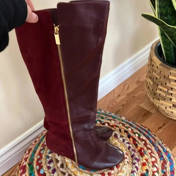 Michael Kors suede  leather burgundy heel boots - Picture 2 of 6
